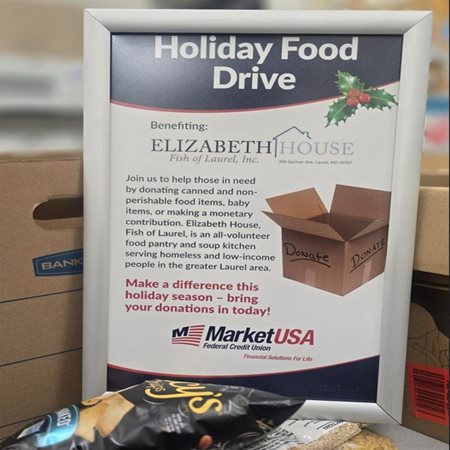 Holiday food drive sign with information on donating to the Elizabeth House